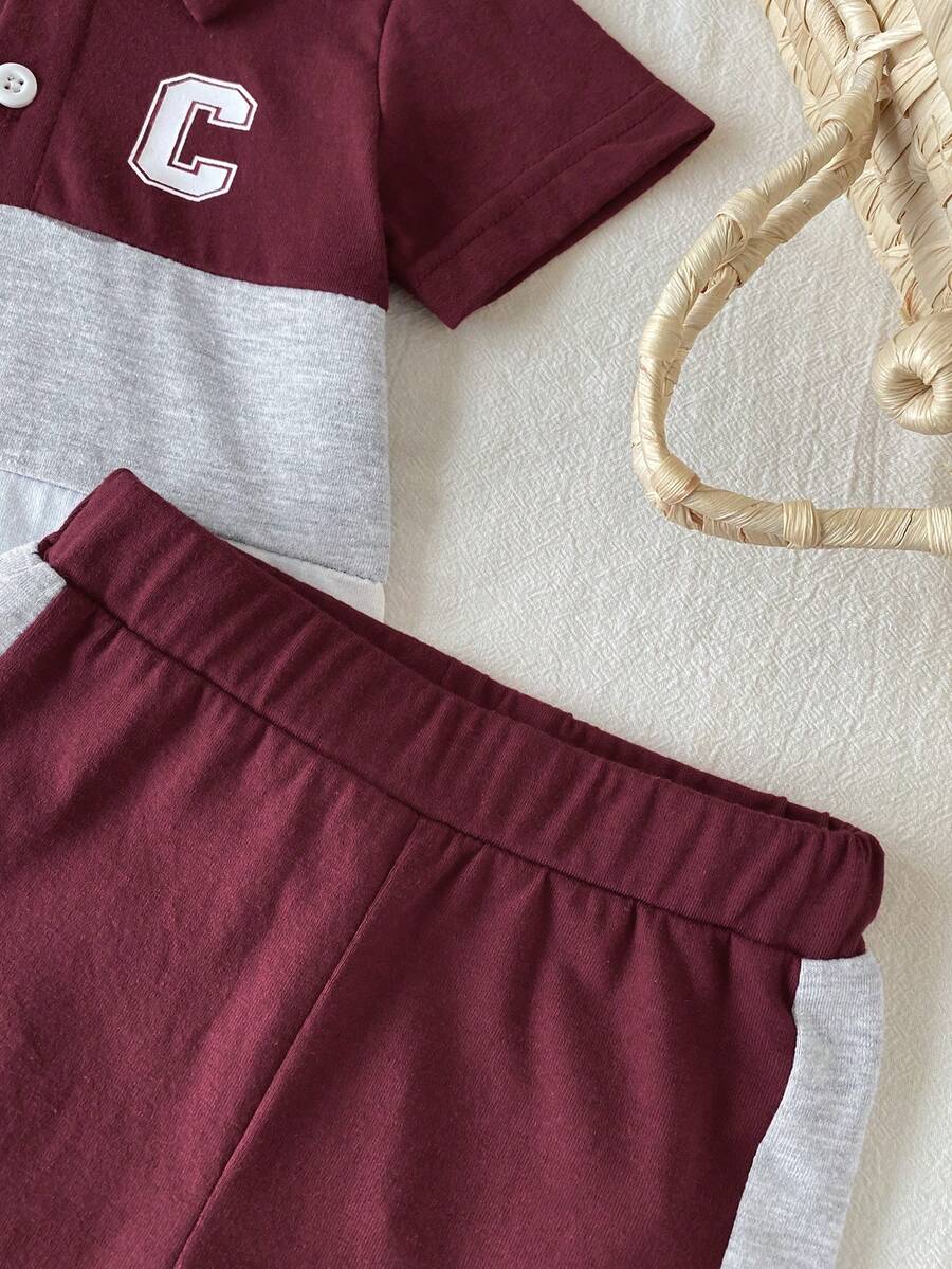 Baby Boys Colorblock Polo Collar Bodysuit and Shorts Set for Casual Summer Wear