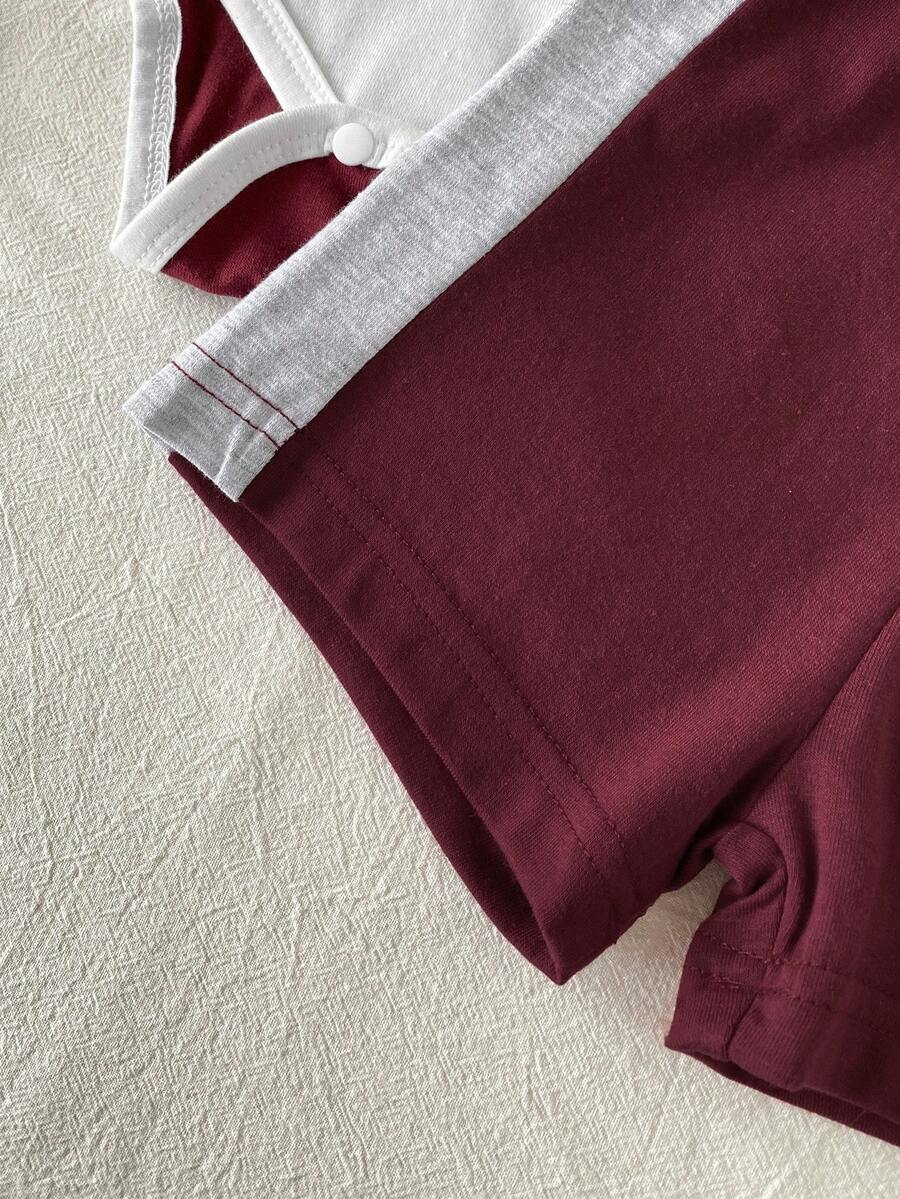 Baby Boys Colorblock Polo Collar Bodysuit and Shorts Set for Casual Summer Wear