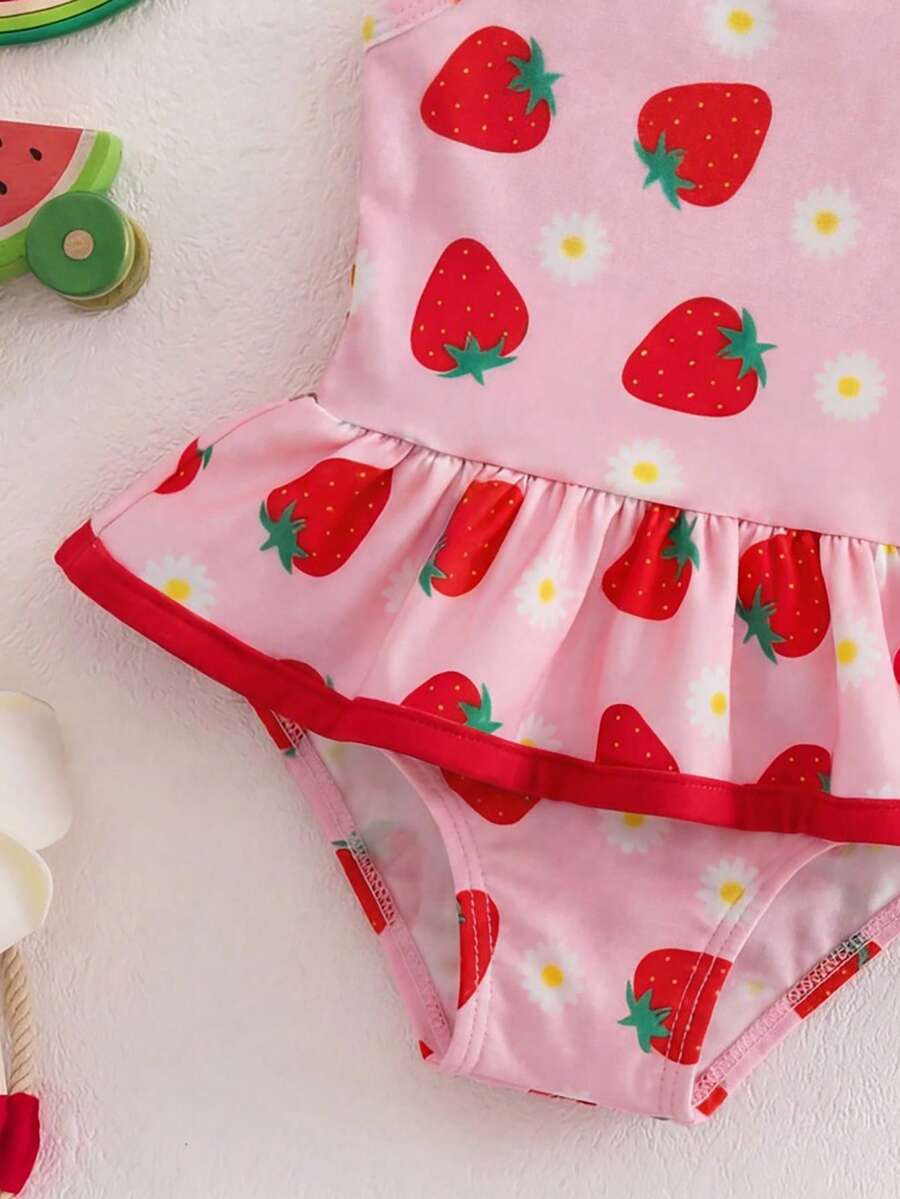 Baby Watermelon Print Ruffle Sleeveless One-Piece Swimsuit for Summer Beach Days