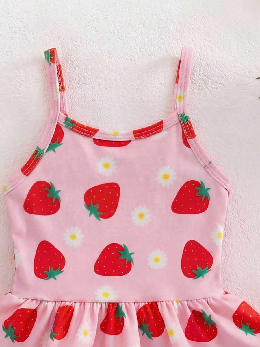 Baby Watermelon Print Ruffle Sleeveless One-Piece Swimsuit for Summer Beach Days