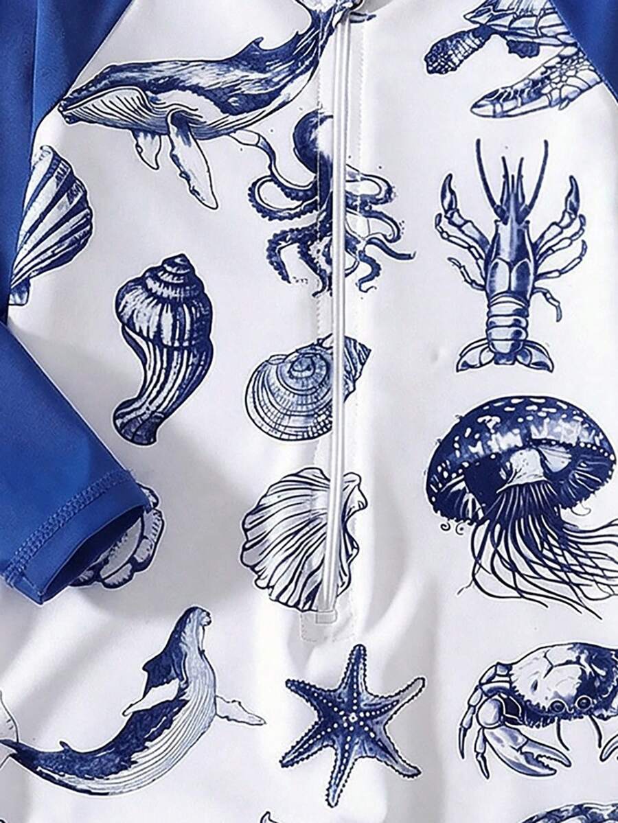 Baby Striped Dolphin Print One-Piece Swimsuit for Beach Vacation and Pool Days