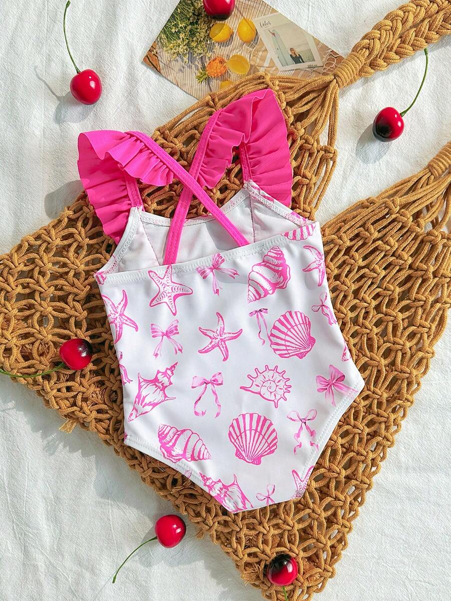 Baby Cherry Print Ruffle One-Piece Swimsuit for Vacation and Summer Play