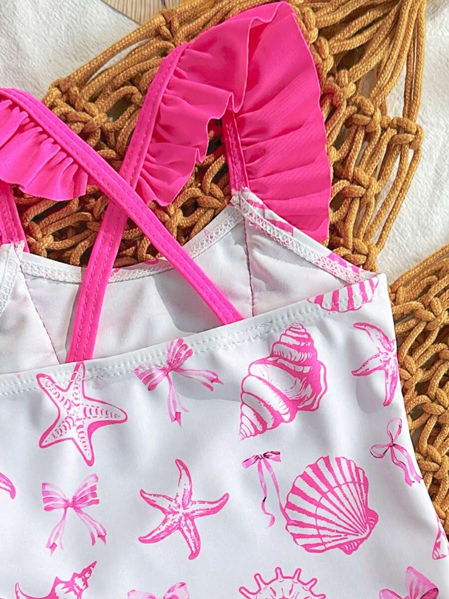Baby Cherry Print Ruffle One-Piece Swimsuit for Vacation and Summer Play