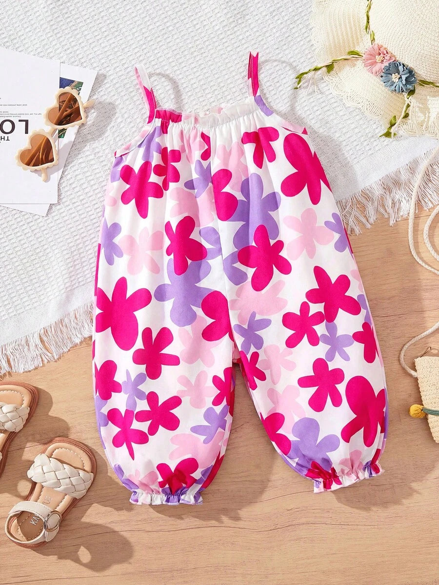 Baby Girl Casual Spaghetti Strap Jumpsuit Cute Sleeveless Summer Vacation Outfit For Newborn Infant Toddler Girls