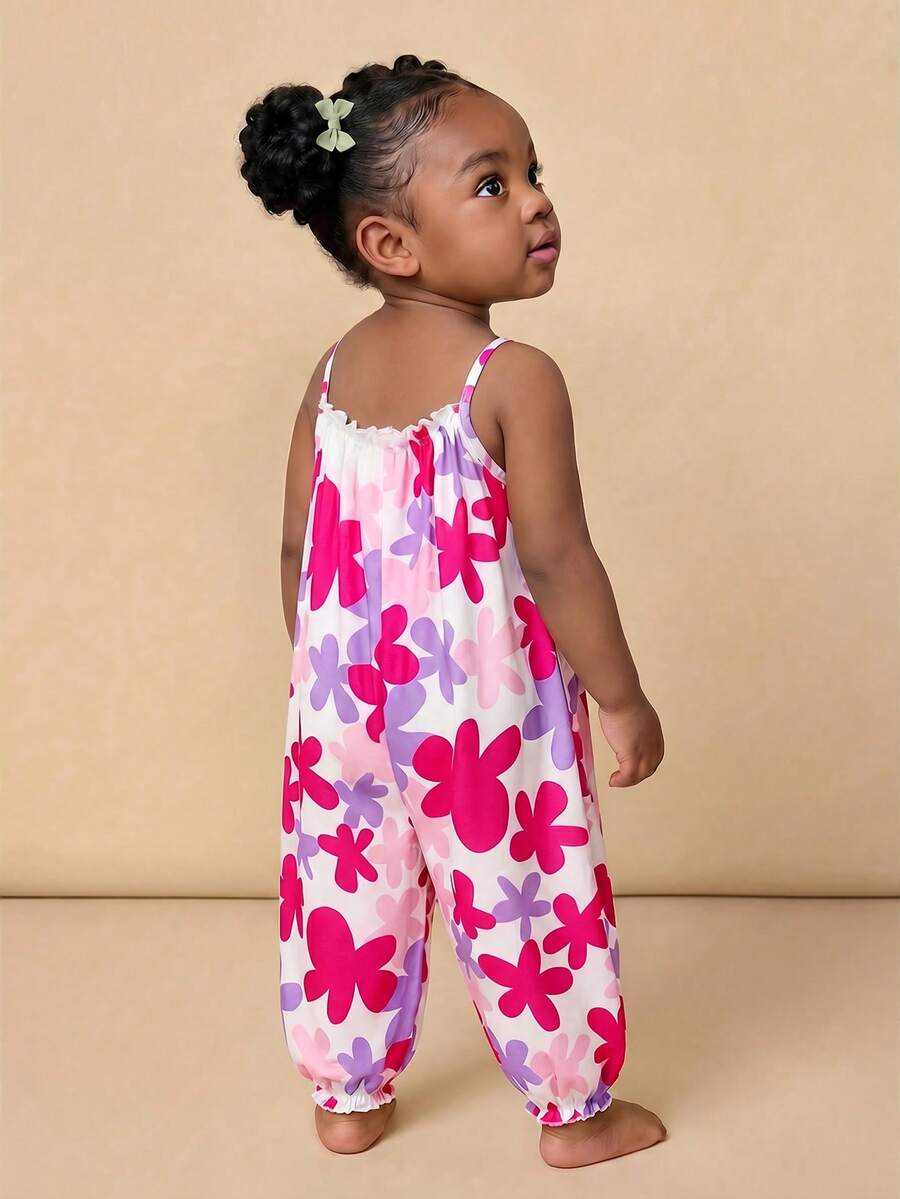 Baby Girl Casual Spaghetti Strap Jumpsuit Cute Sleeveless Summer Vacation Outfit For Newborn Infant Toddler Girls