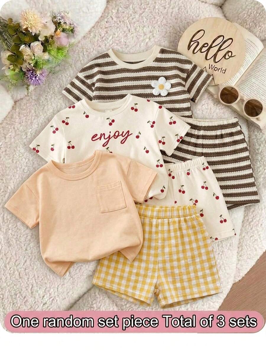 Rainbow Top And Elastic Waist Shorts Set For Toddler Girls Casual Wear