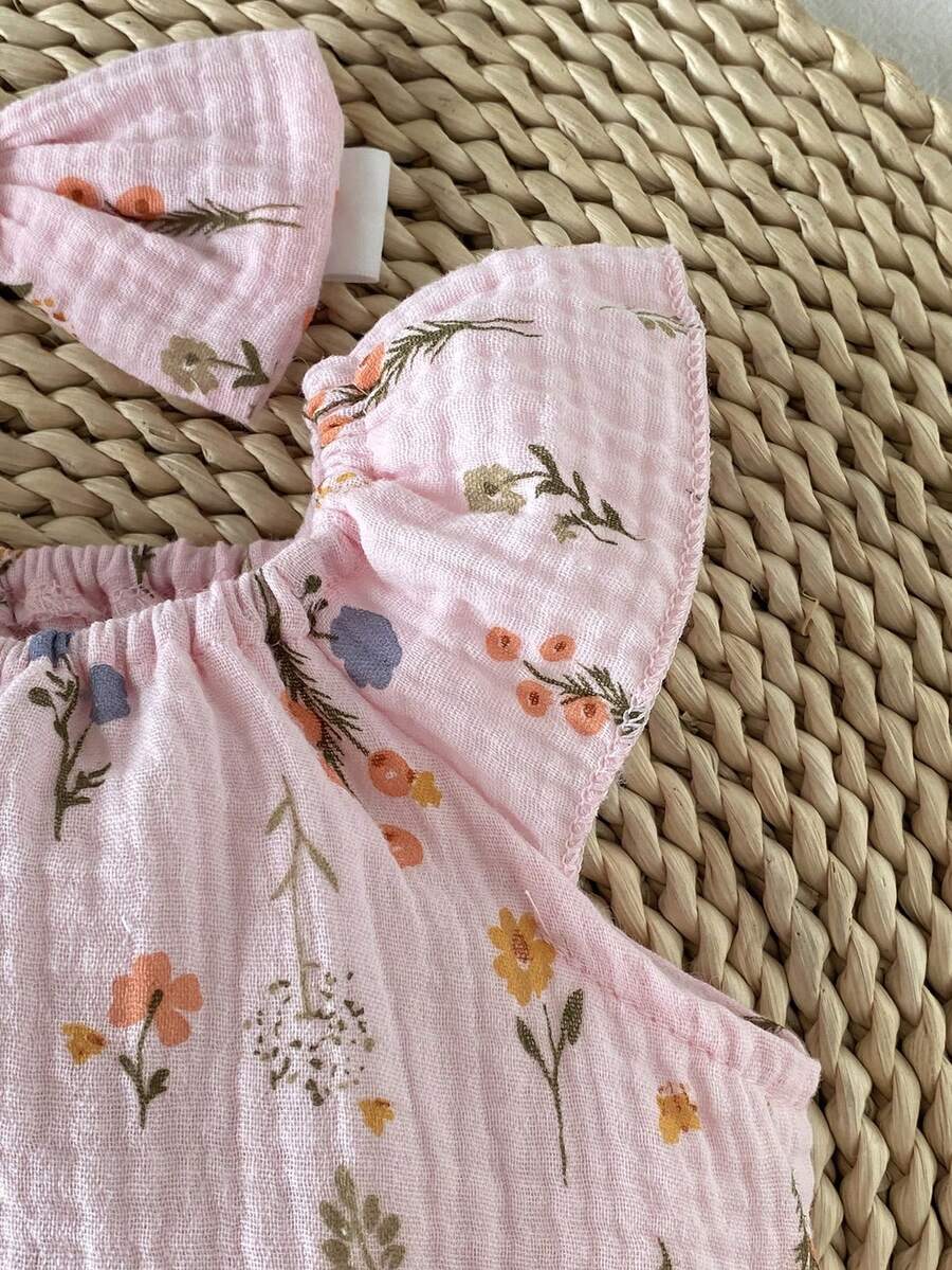 Lemon Print Ruffle Trim Bodysuit and Headband Set for Cute Summer Daily Wear
