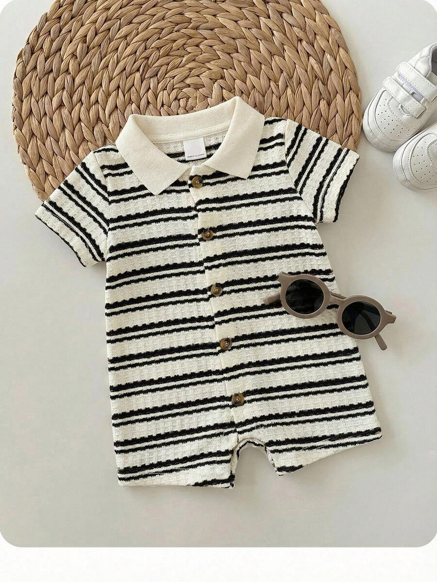Baby Boy Plaid Short Sleeve Romper Formal Summer Outfit for Birthday Party Christening and Special Occasions