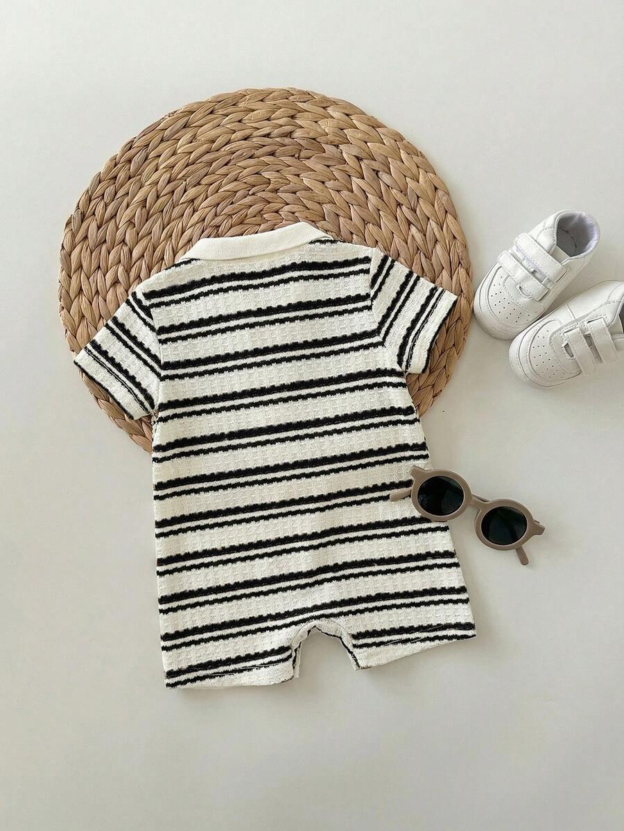 Baby Boy Plaid Short Sleeve Romper Formal Summer Outfit for Birthday Party Christening and Special Occasions