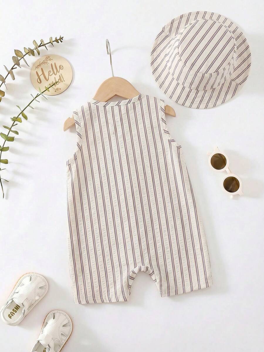 Baby Boy White Sleeveless Romper with Pockets Casual Short Jumpsuit for Everyday Wear