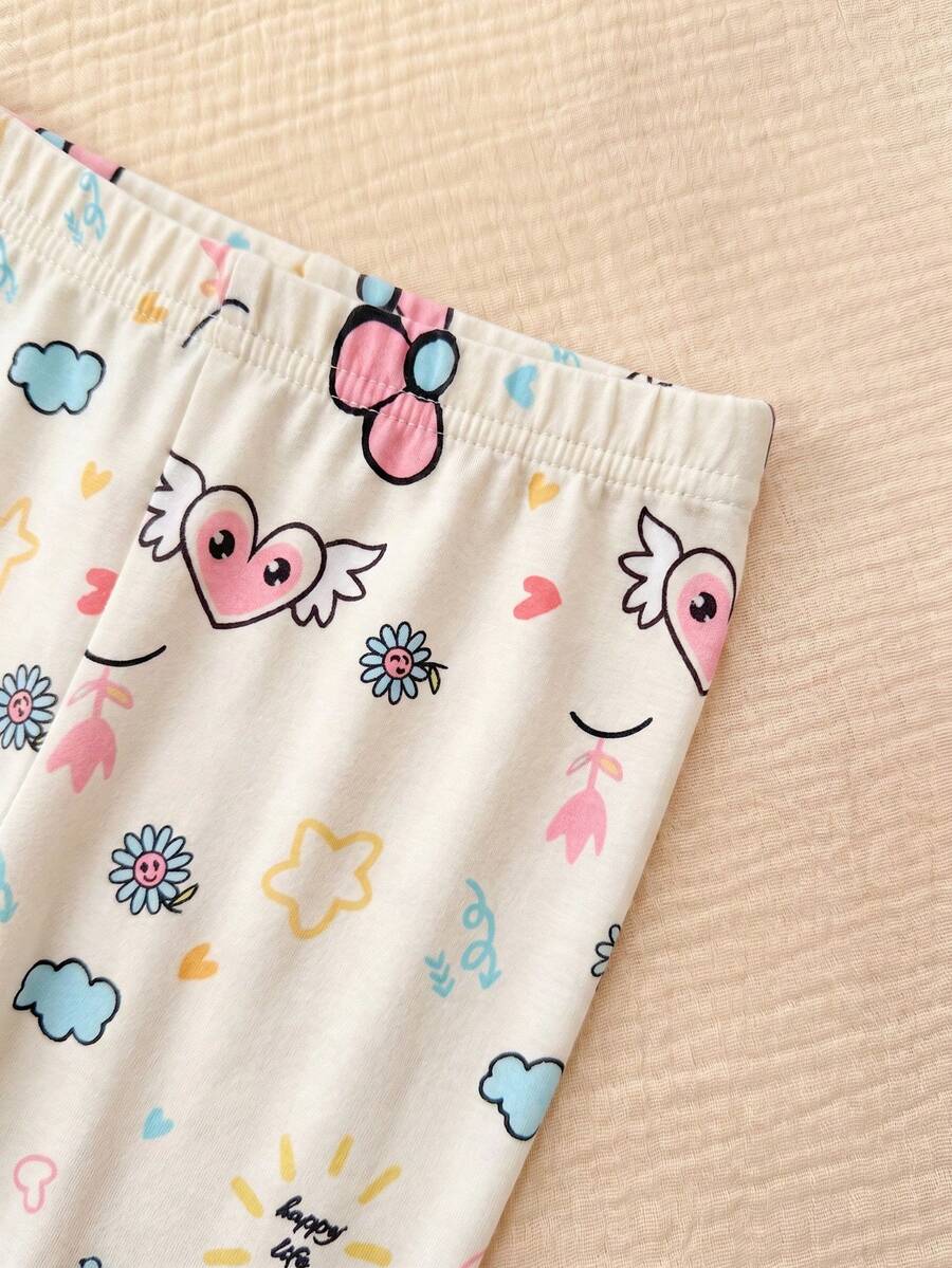 2PCS Baby Daisy Print T-Shirt and Shorts Set for Summer Daily Wear