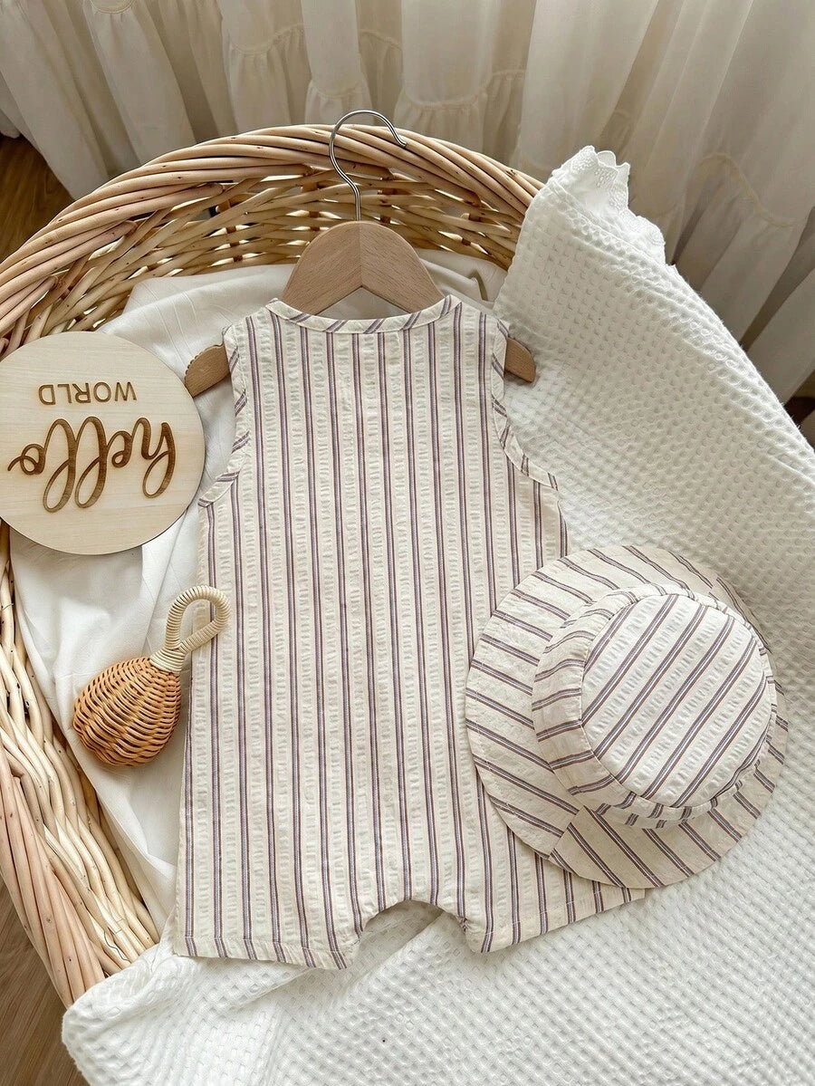 Baby Boy White Sleeveless Romper with Pockets Casual Short Jumpsuit for Everyday Wear