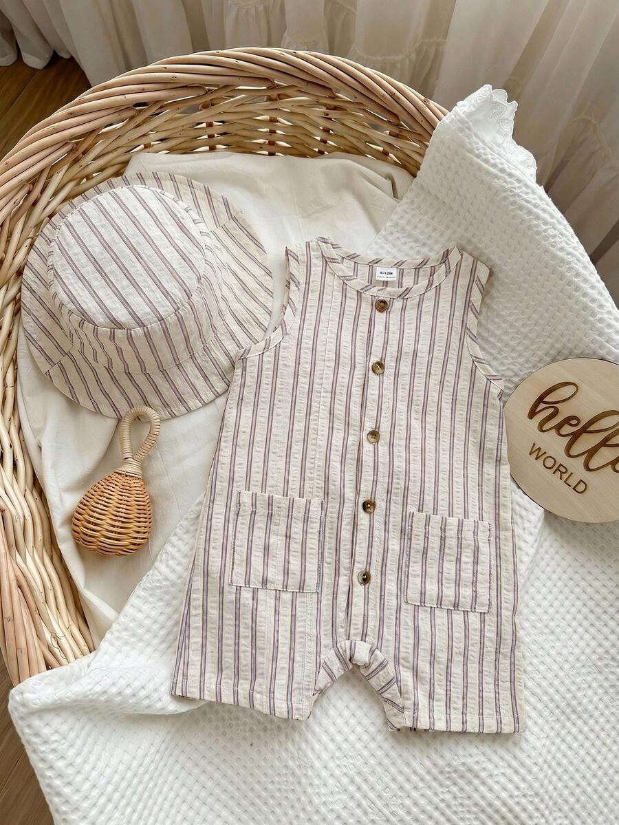 Baby Boy White Sleeveless Romper with Pockets Casual Short Jumpsuit for Everyday Wear