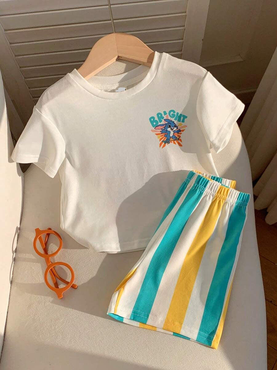 Baby Boy Animal Crayon Print T Shirt and Knitted Shorts 2 Piece Casual Spring Summer Outfit Set