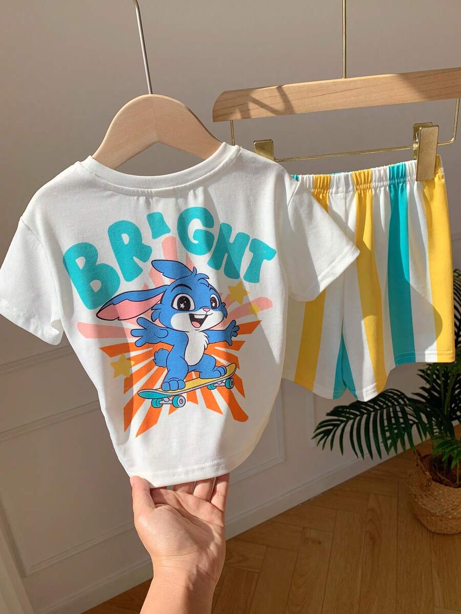 Baby Boy Animal Crayon Print T Shirt and Knitted Shorts 2 Piece Casual Spring Summer Outfit Set