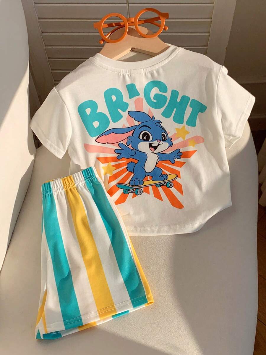Baby Boy Animal Crayon Print T Shirt and Knitted Shorts 2 Piece Casual Spring Summer Outfit Set