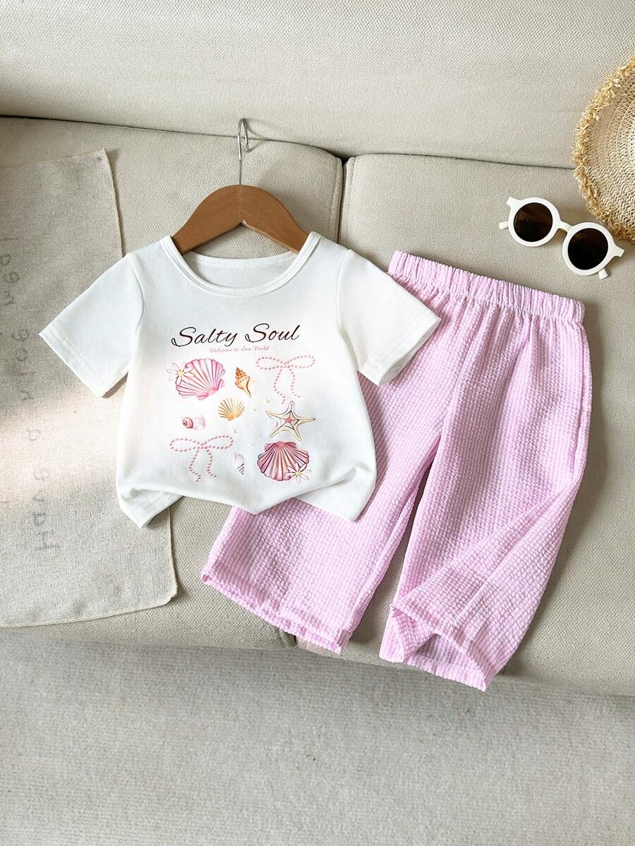 3D Floral T Shirt And Plaid Pants Set For Baby Girls Casual Cute Outfit