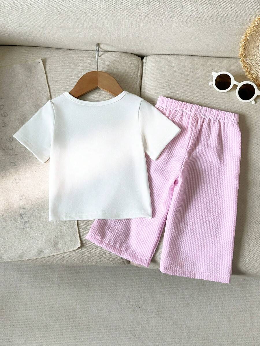 3D Floral T Shirt And Plaid Pants Set For Baby Girls Casual Cute Outfit
