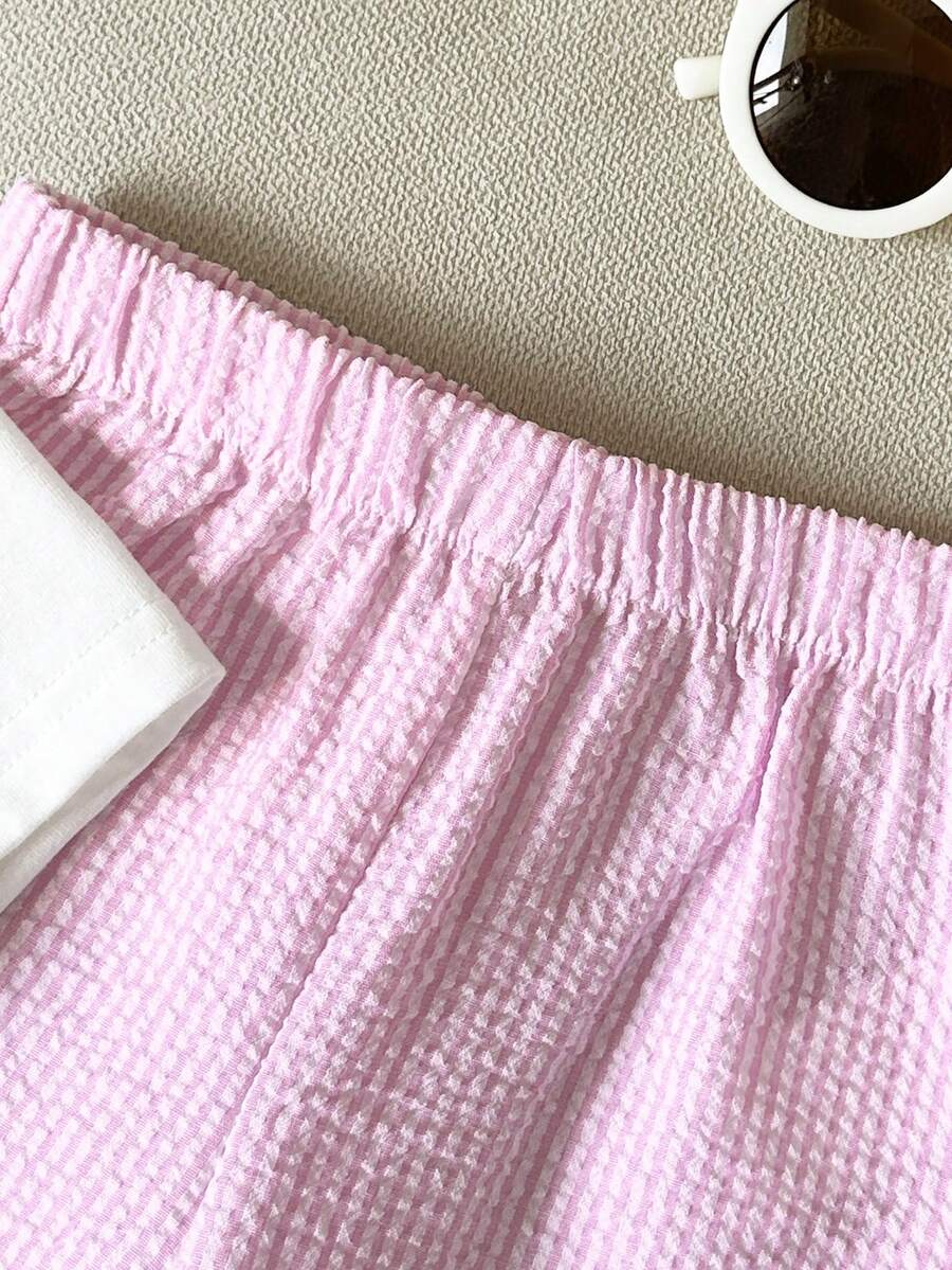 3D Floral T Shirt And Plaid Pants Set For Baby Girls Casual Cute Outfit