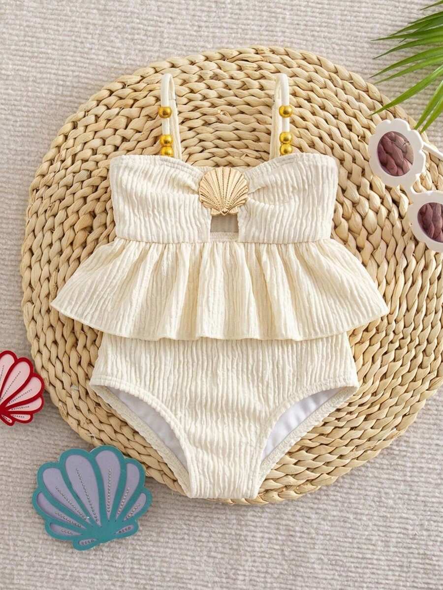 Baby Girls Minimalist Spaghetti Strap One Piece Swimsuit Casual Summer Beachwear