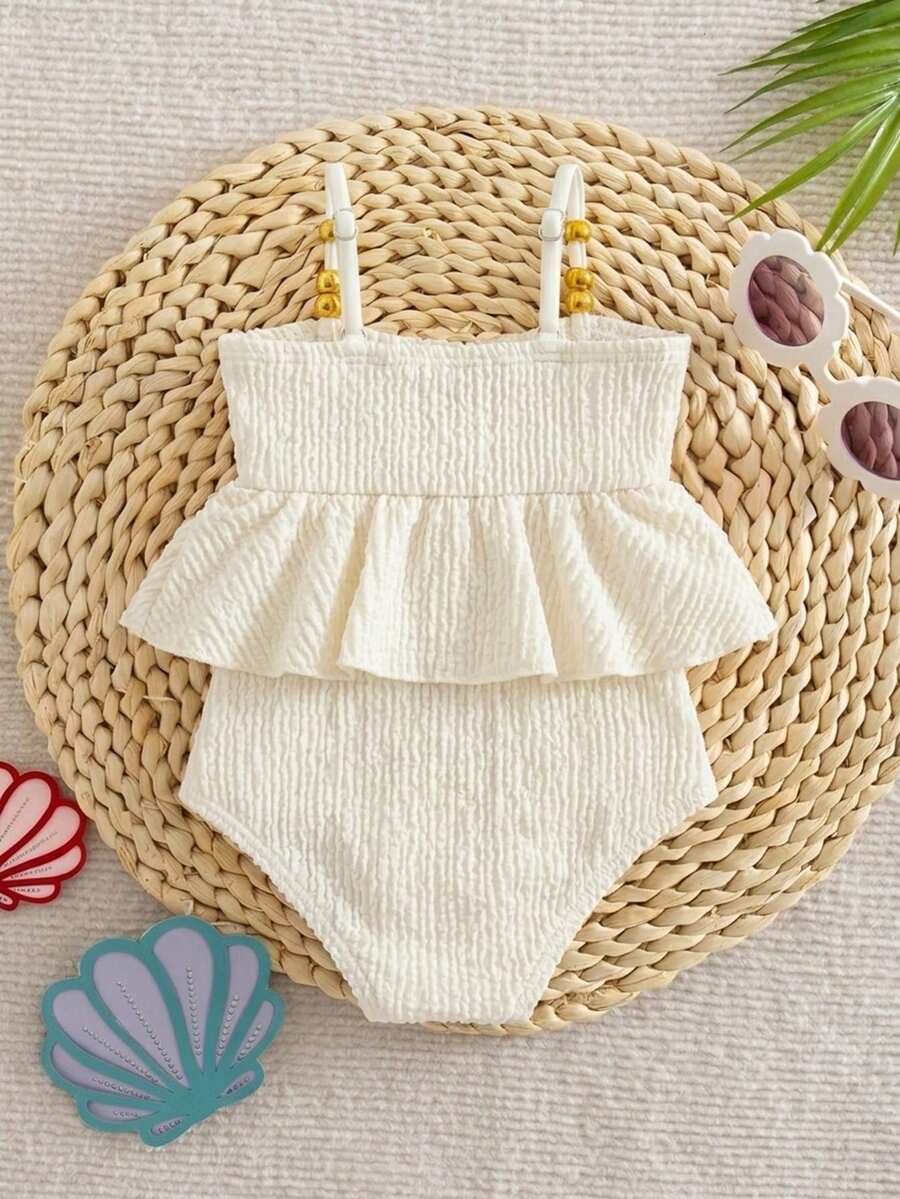 Baby Girls Minimalist Spaghetti Strap One Piece Swimsuit Casual Summer Beachwear