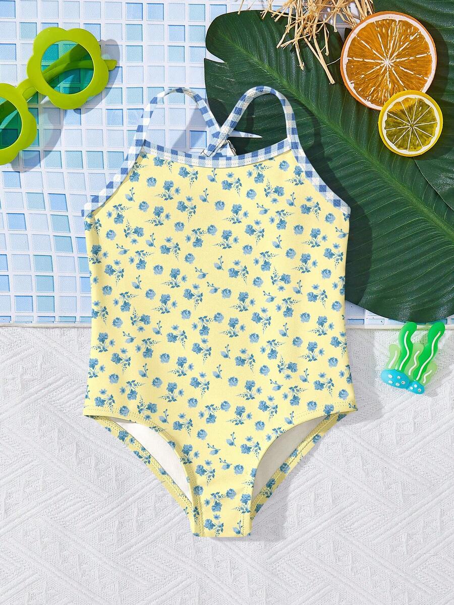 Baby Girls Minimalist Spaghetti Strap One Piece Swimsuit Casual Summer Beachwear