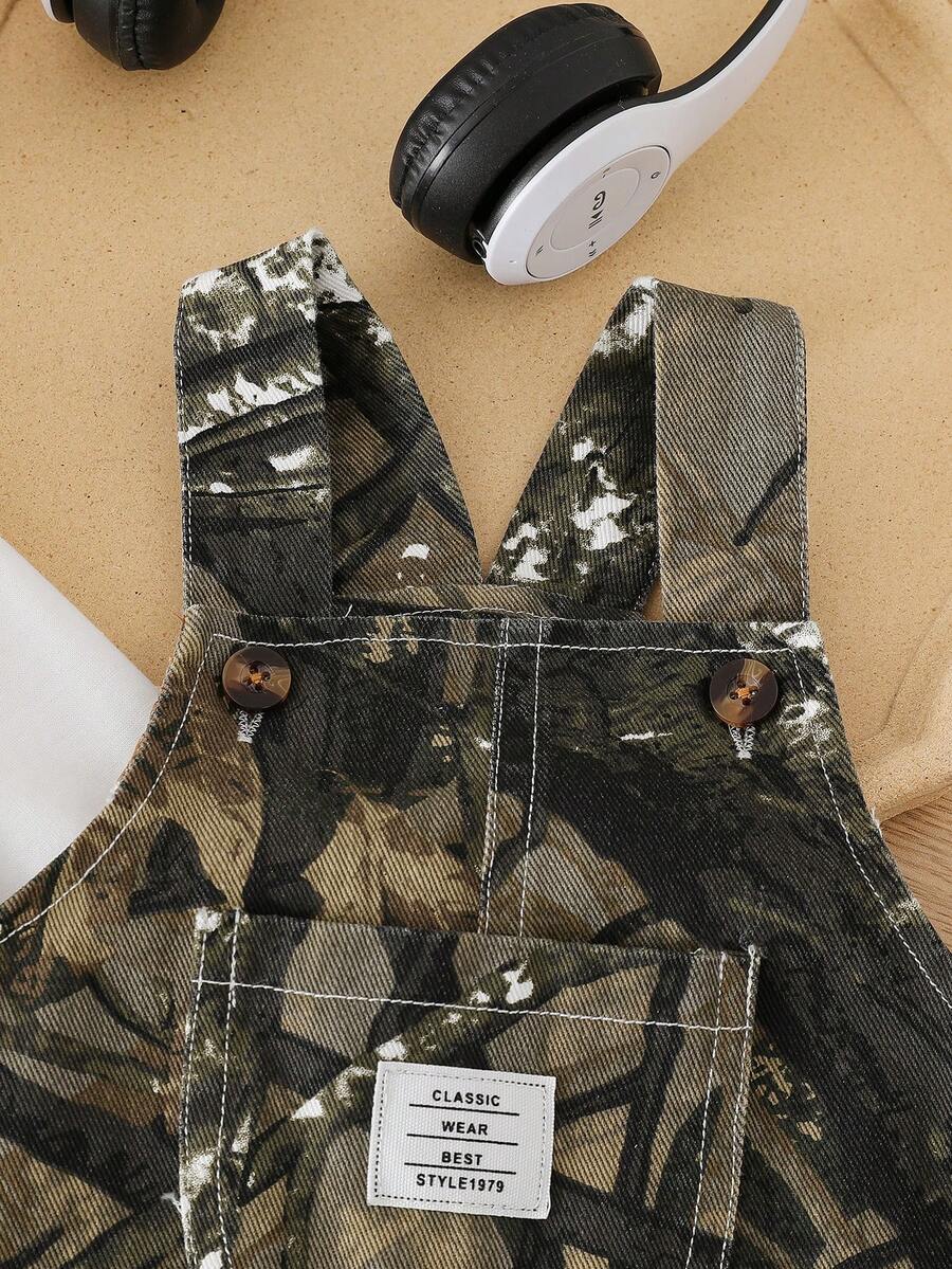 Baby Boy Solid Tee and Roll Up Hem Denim Overall Jumpsuit Casual Spring Summer Outfit Set
