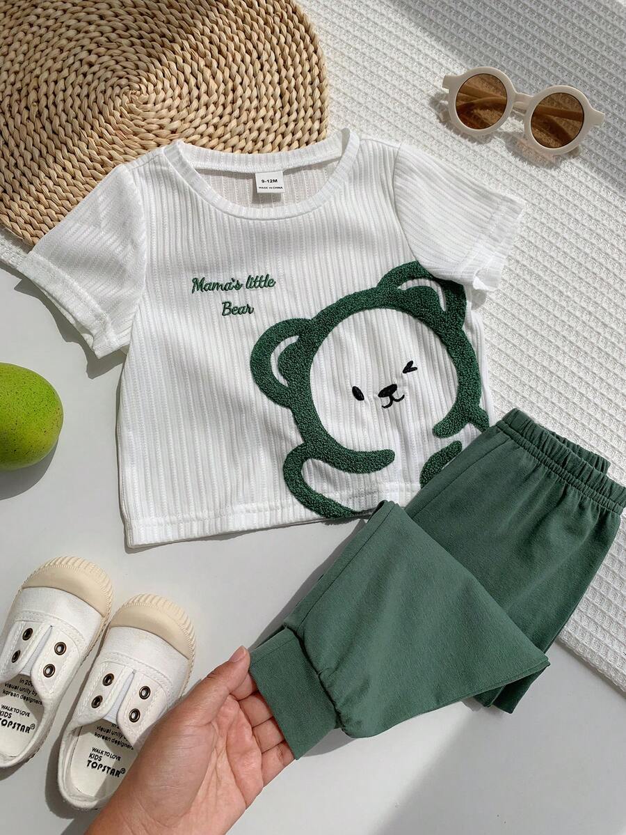 Baby Boy Letter Print T Shirt and Large Pocket Pants 2 Piece Casual Outfit Set for Spring Summer Autumn