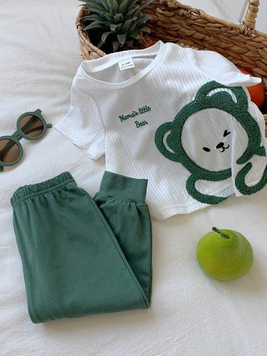 Baby Boy Letter Print T Shirt and Large Pocket Pants 2 Piece Casual Outfit Set for Spring Summer Autumn
