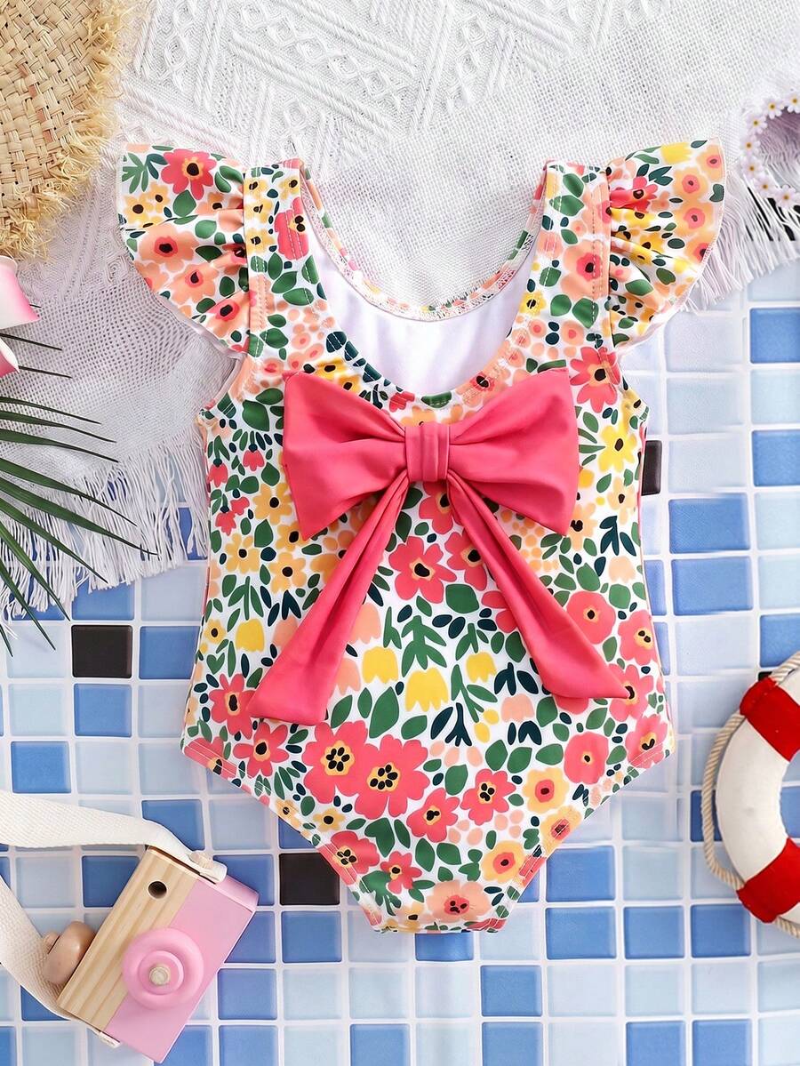 Cute Back Bow Swimwear For Little Girls Summer Beach Vacation Outfit
