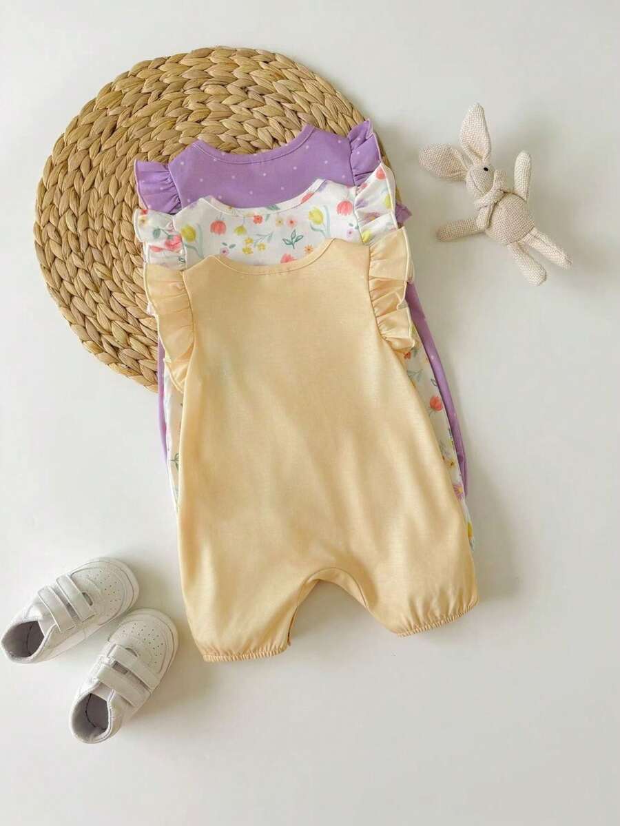 Newborn Soft Knit Summer Romper Set - 3pcs Cute Cartoon Graphic Outfits