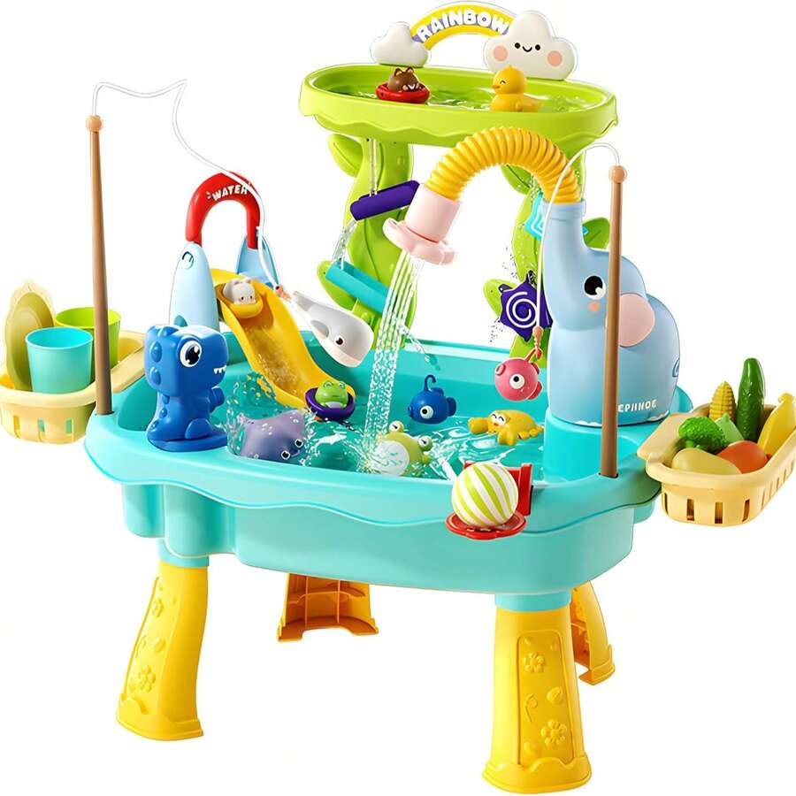 Kids Water Table with Pump Toddler Outdoor Water Play Fishing and Kitchen Activity Set