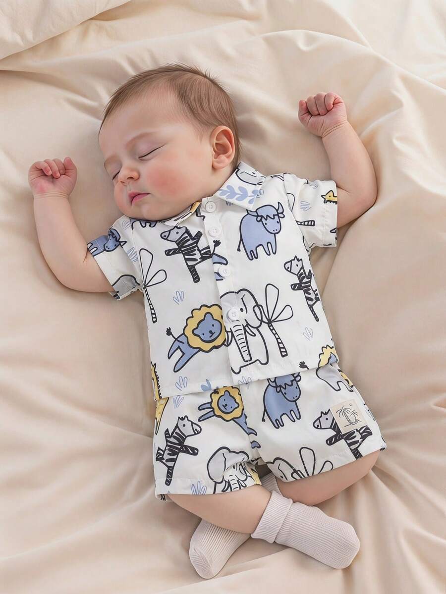 2PCS Baby Boy Gentleman Style Shirt and Shorts Set for Stylish Summer Daily Wear