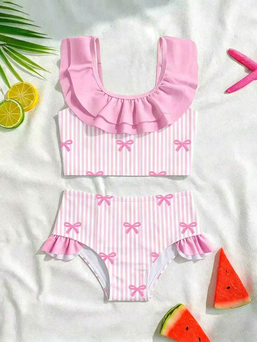 Baby Girls Leopard Print Bikini Set With Ruffle Trim Cute Summer Swimwear