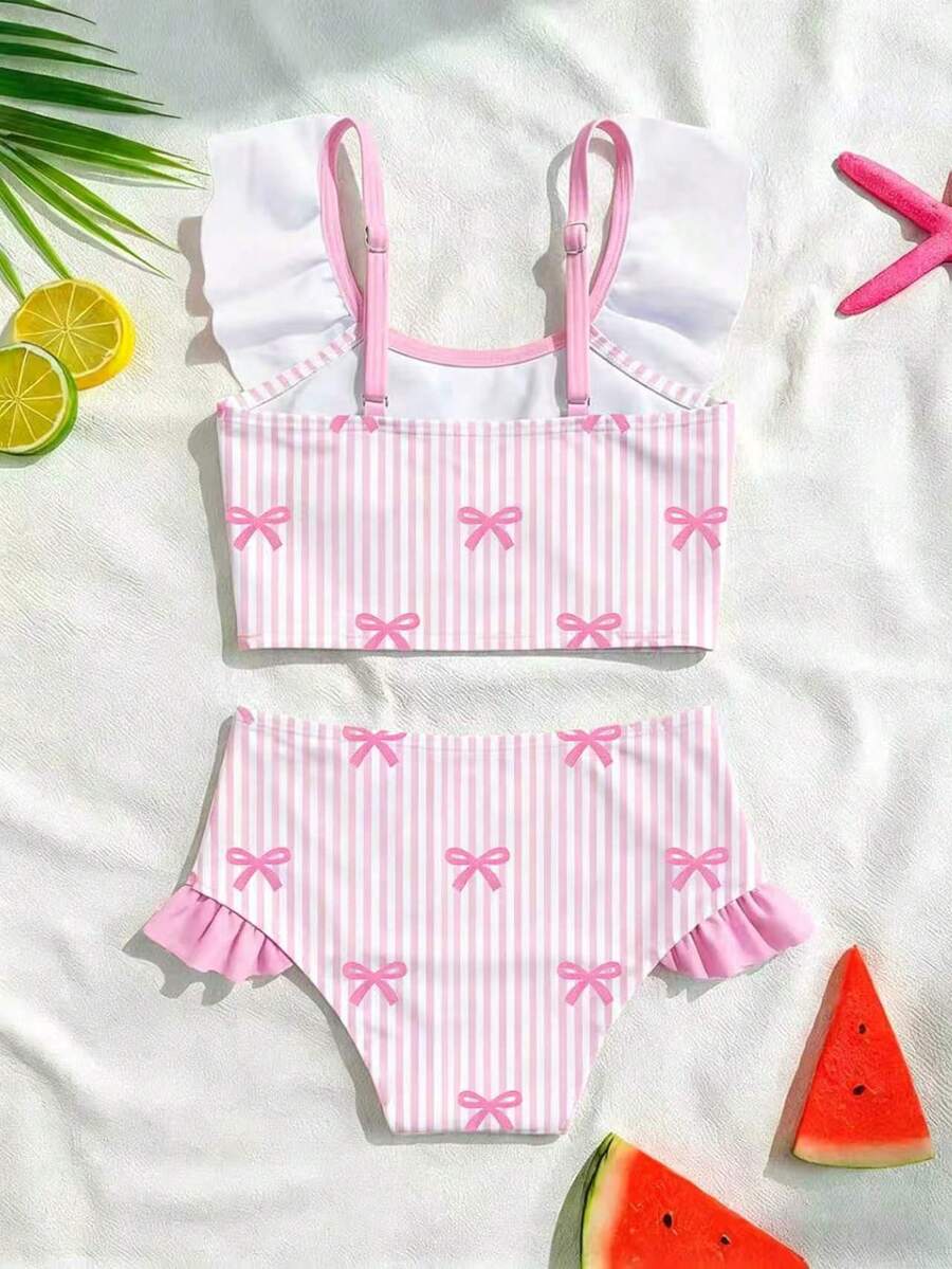 Baby Girls Leopard Print Bikini Set With Ruffle Trim Cute Summer Swimwear
