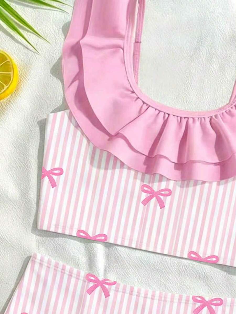 Baby Girls Leopard Print Bikini Set With Ruffle Trim Cute Summer Swimwear