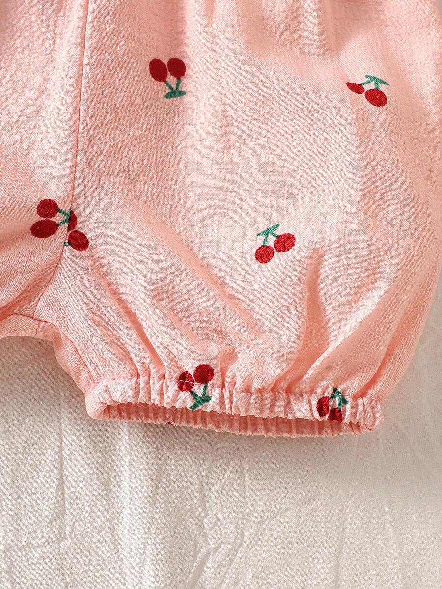 Baby Girl Cherry Embroidered Tank Top and Shorts Set for Summer Wear