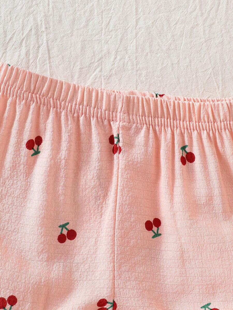 Baby Girl Cherry Embroidered Tank Top and Shorts Set for Summer Wear
