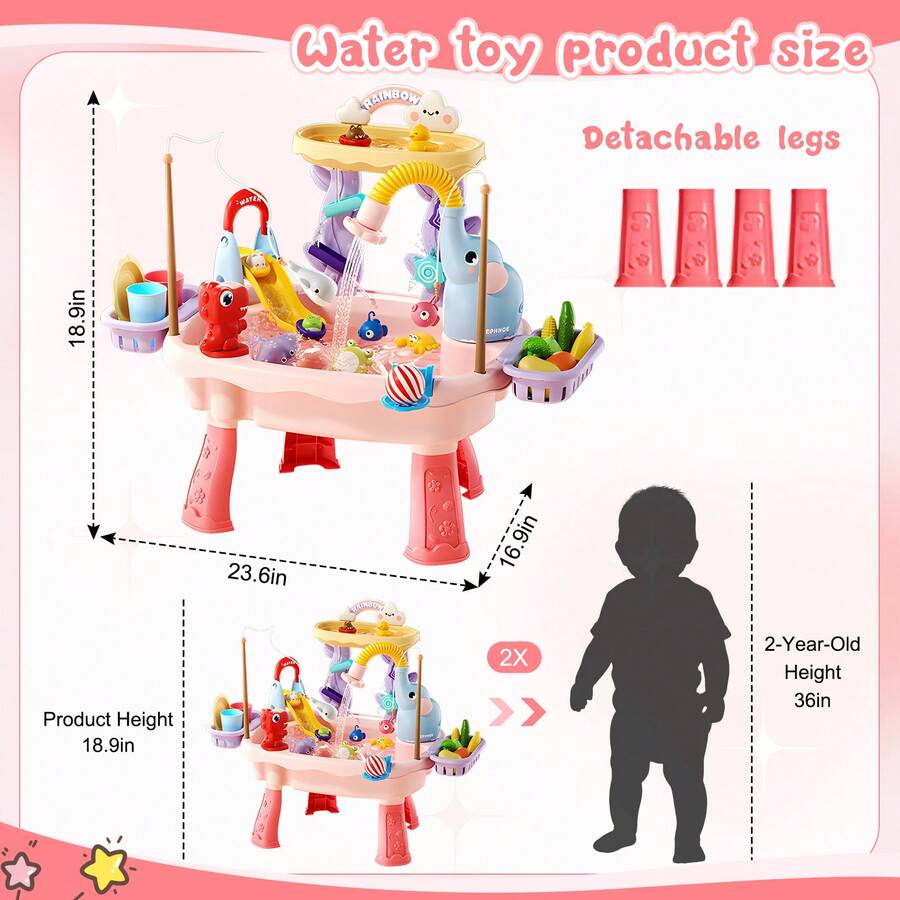 Kids Water Table with Pump Toddler Outdoor Water Play Fishing and Kitchen Activity Set