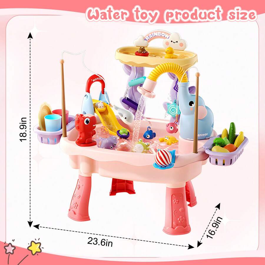 Kids Water Table with Pump Toddler Outdoor Water Play Fishing and Kitchen Activity Set