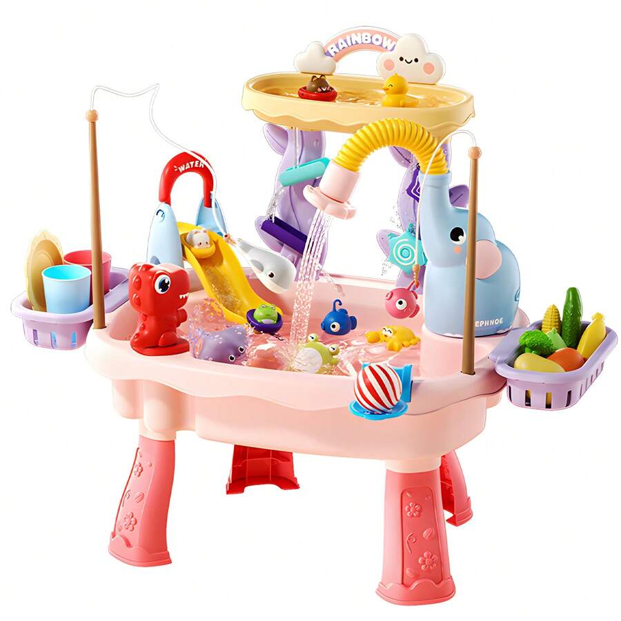 Kids Water Table with Pump Toddler Outdoor Water Play Fishing and Kitchen Activity Set