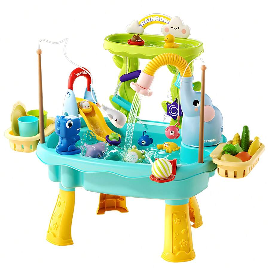 Kids Water Table with Pump Toddler Outdoor Water Play Fishing and Kitchen Activity Set