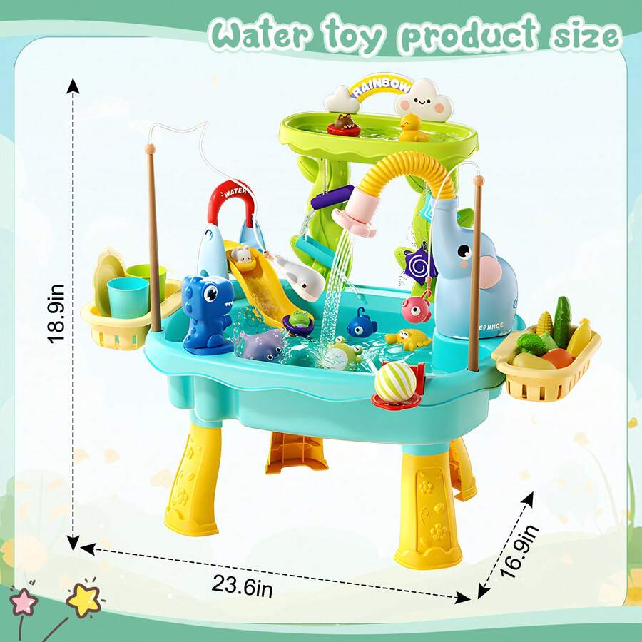 Kids Water Table with Pump Toddler Outdoor Water Play Fishing and Kitchen Activity Set