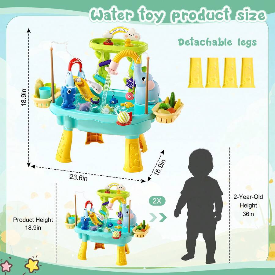 Kids Water Table with Pump Toddler Outdoor Water Play Fishing and Kitchen Activity Set