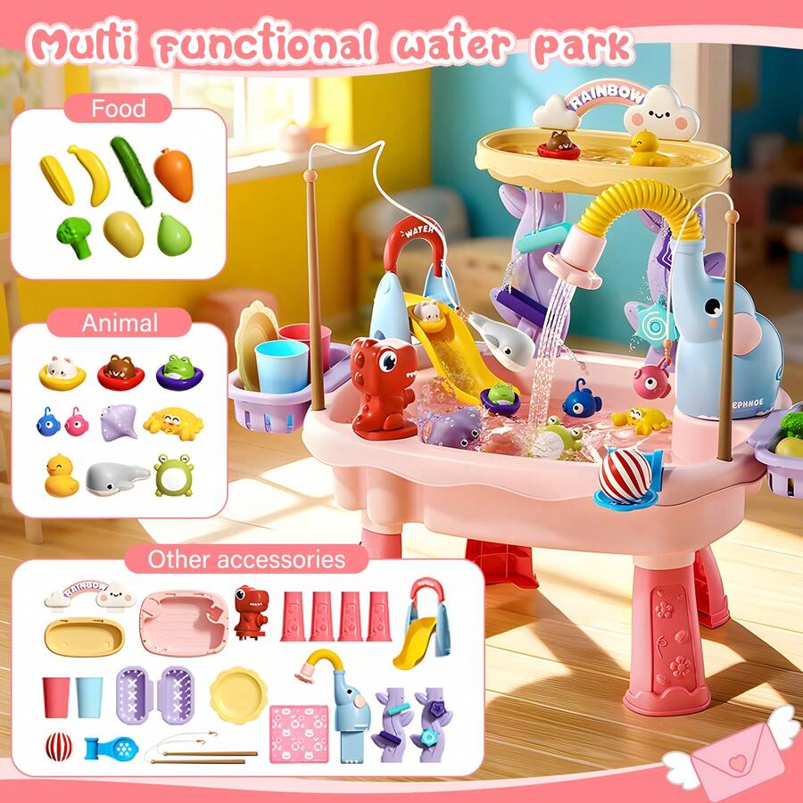 Kids Water Table with Pump Toddler Outdoor Water Play Fishing and Kitchen Activity Set