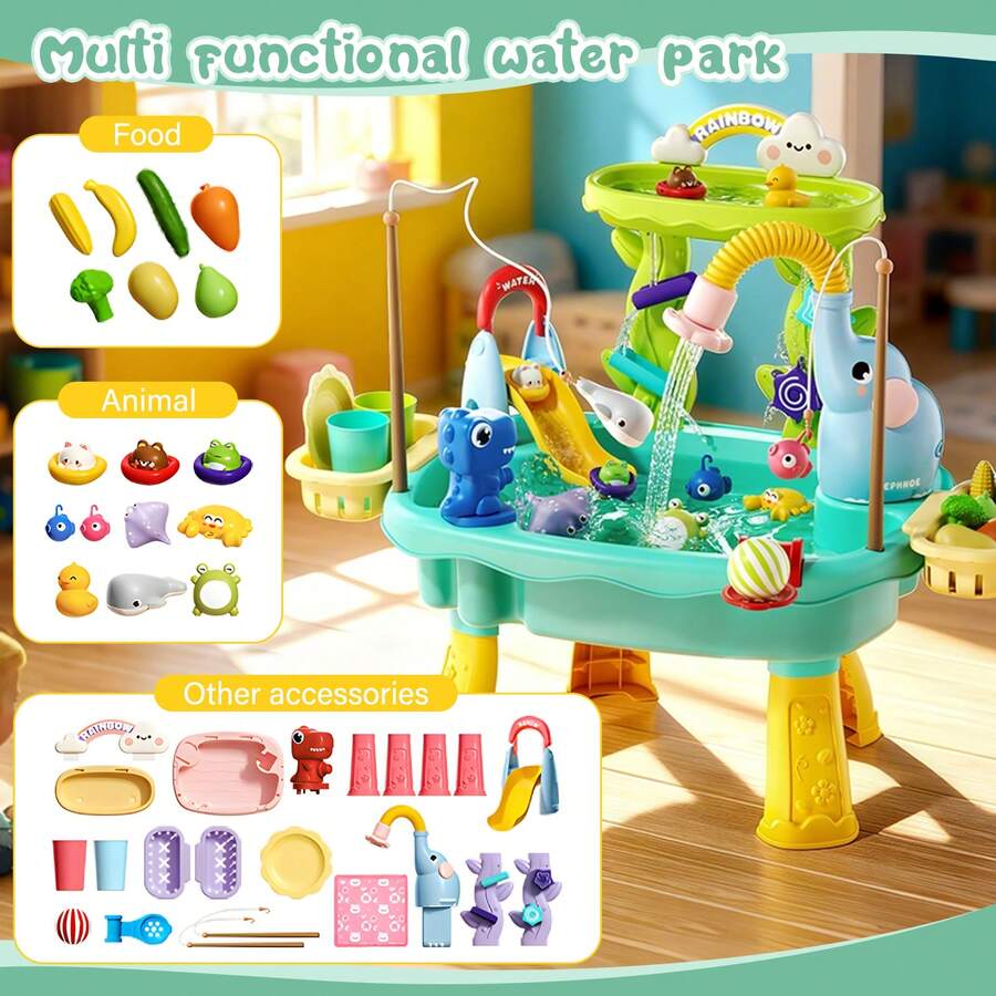 Kids Water Table with Pump Toddler Outdoor Water Play Fishing and Kitchen Activity Set