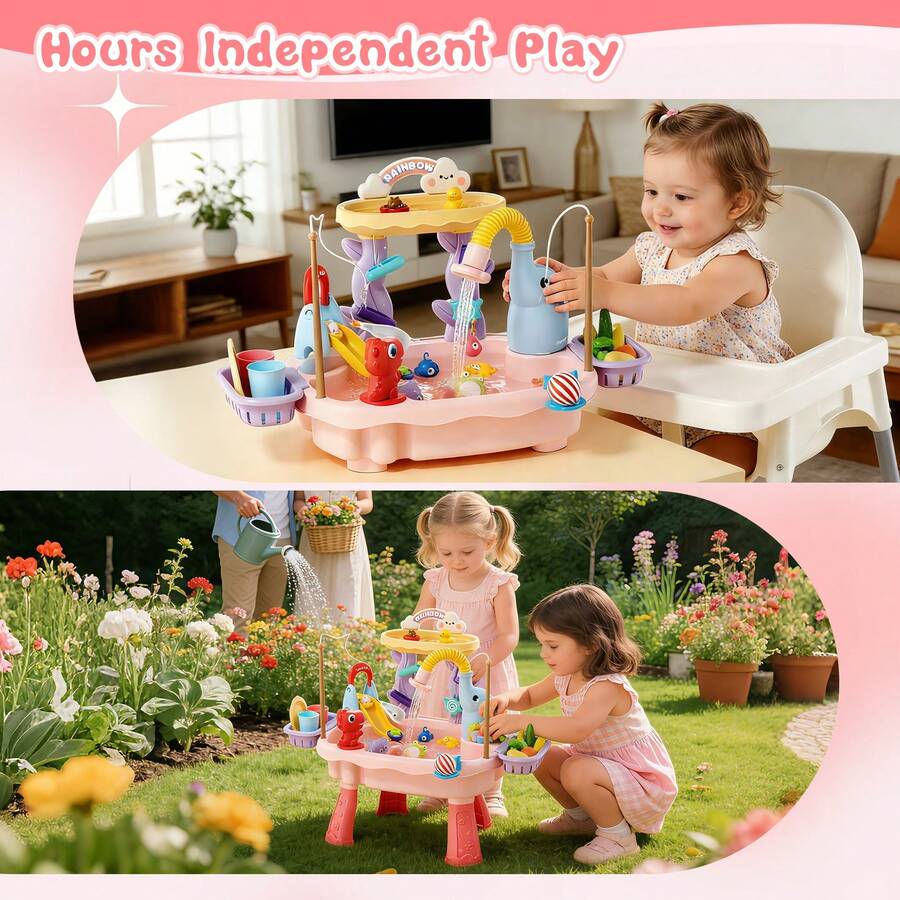 Kids Water Table with Pump Toddler Outdoor Water Play Fishing and Kitchen Activity Set