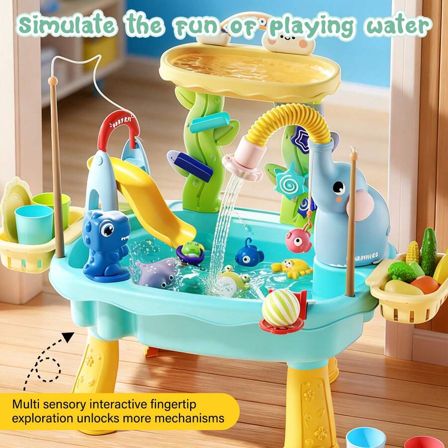 Kids Water Table with Pump Toddler Outdoor Water Play Fishing and Kitchen Activity Set