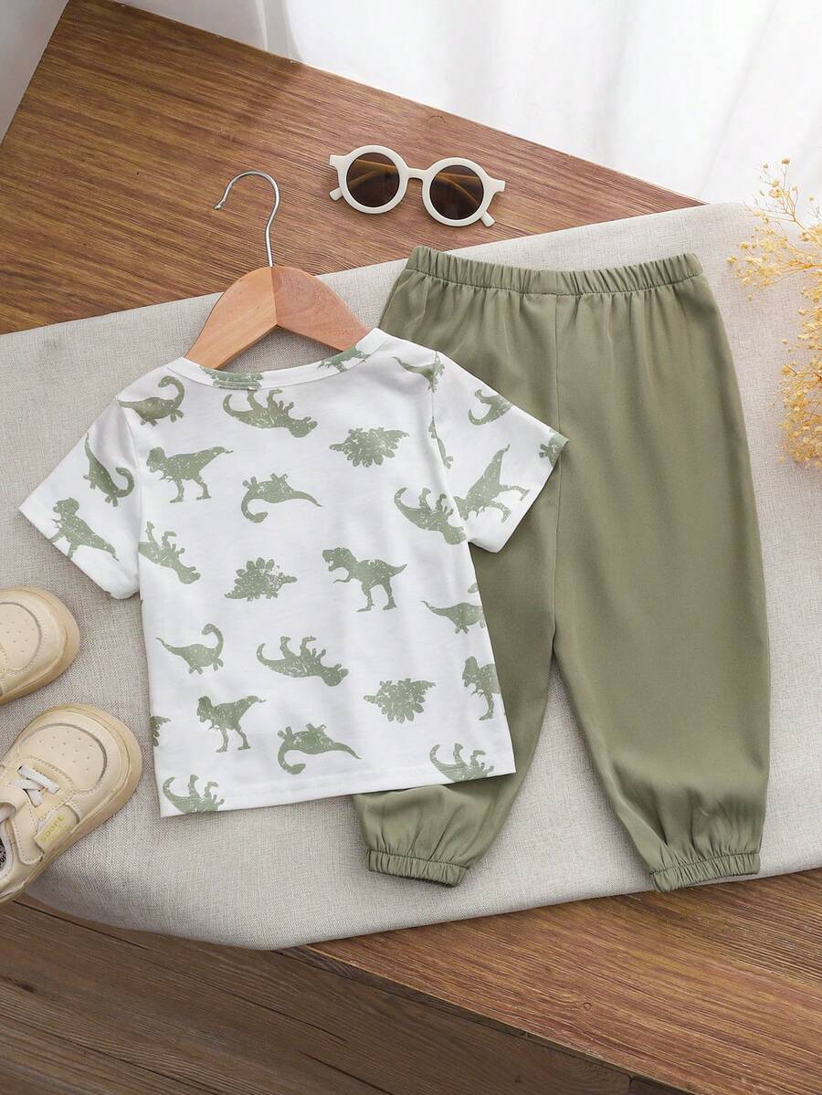 Baby Boy Letter Print T Shirt and Large Pocket Pants 2 Piece Casual Outfit Set for Spring Summer Autumn