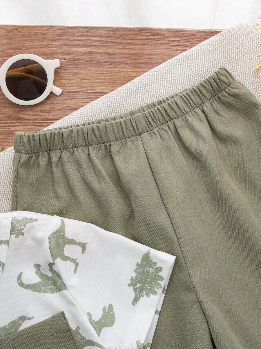 Baby Boy Letter Print T Shirt and Large Pocket Pants 2 Piece Casual Outfit Set for Spring Summer Autumn